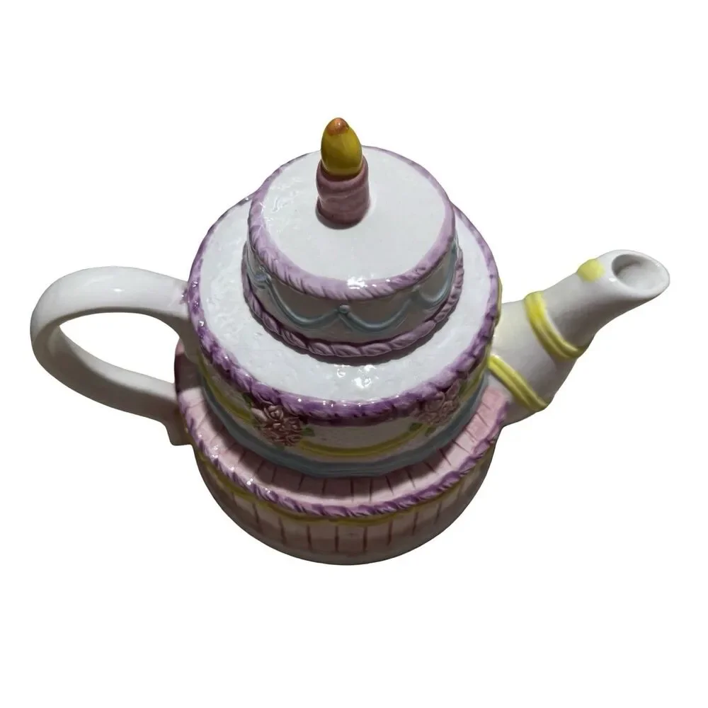 Lillian Vernon Vintage Ceramic Teapot Happy Birthday Layer Cake